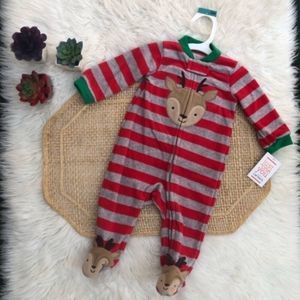 Reindeer Striped Footed Onesie NEW